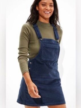 American Eagle Navy Corduroy Pinafore Dress